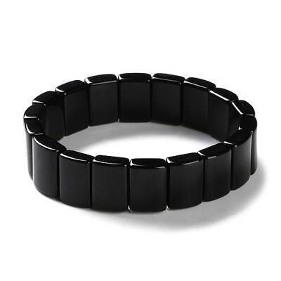 Natural Dyed & Heated Black Agate Beaded Stretch Bracelets for Men