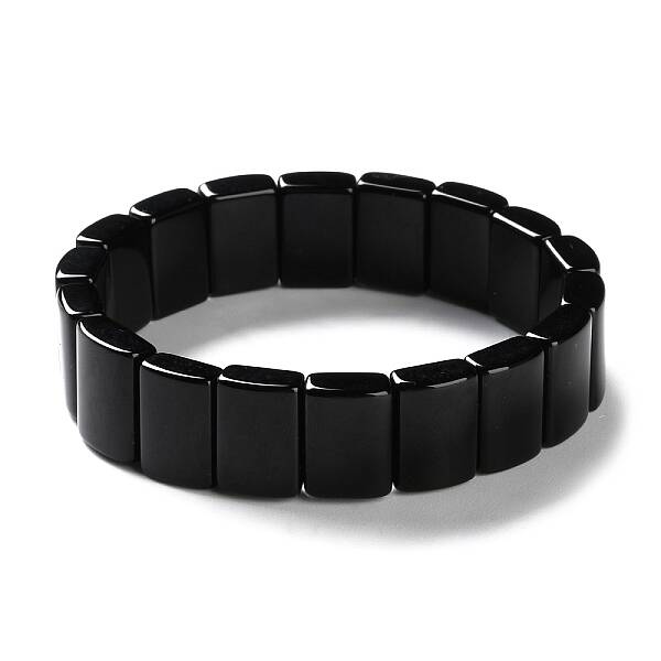 Natural Dyed & Heated Black Agate Beaded Stretch Bracelets for Men