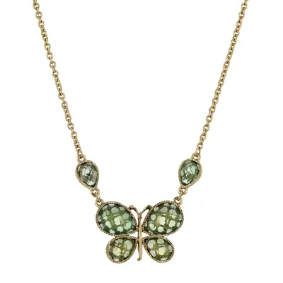 Gold-Tone Lt. Aqua Faceted Butterfly Necklace 16\