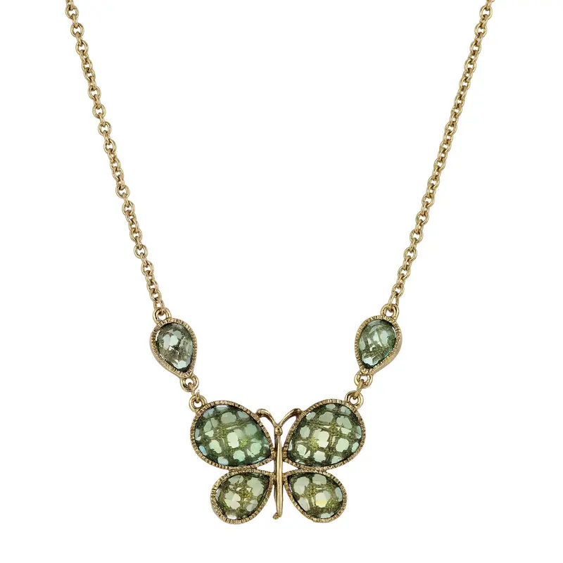 Gold-Tone Lt. Aqua Faceted Butterfly Necklace 16\