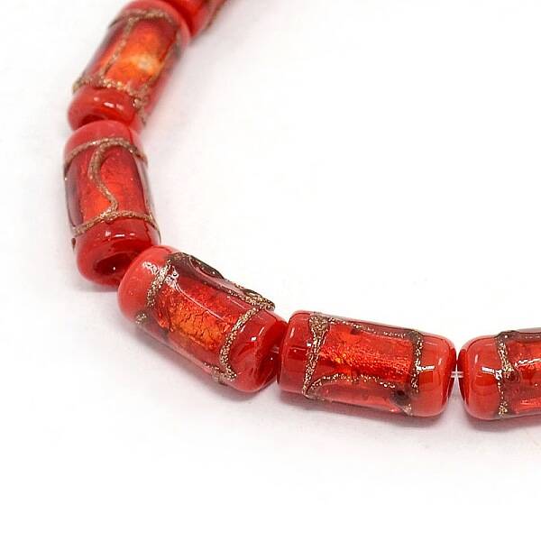 Handmade Gold Sand Lampwork Column Beads Strands