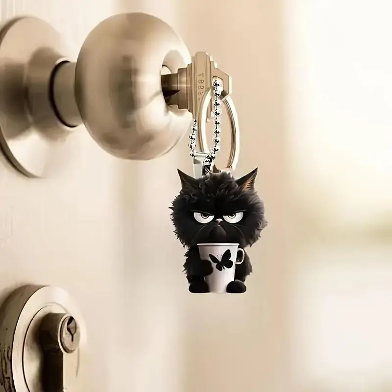 Cute Cartoon Cat Design Acrylic Keychain, Creative Car Rearview Mirror Hanging Ornament, Universal Car Interior Decoration Ac...