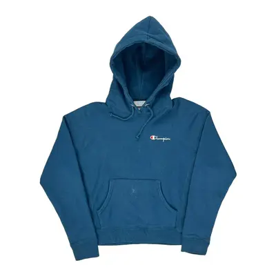 Reverse Weave Champion Graphic Hoodie - Medium Blue Cotton Blend