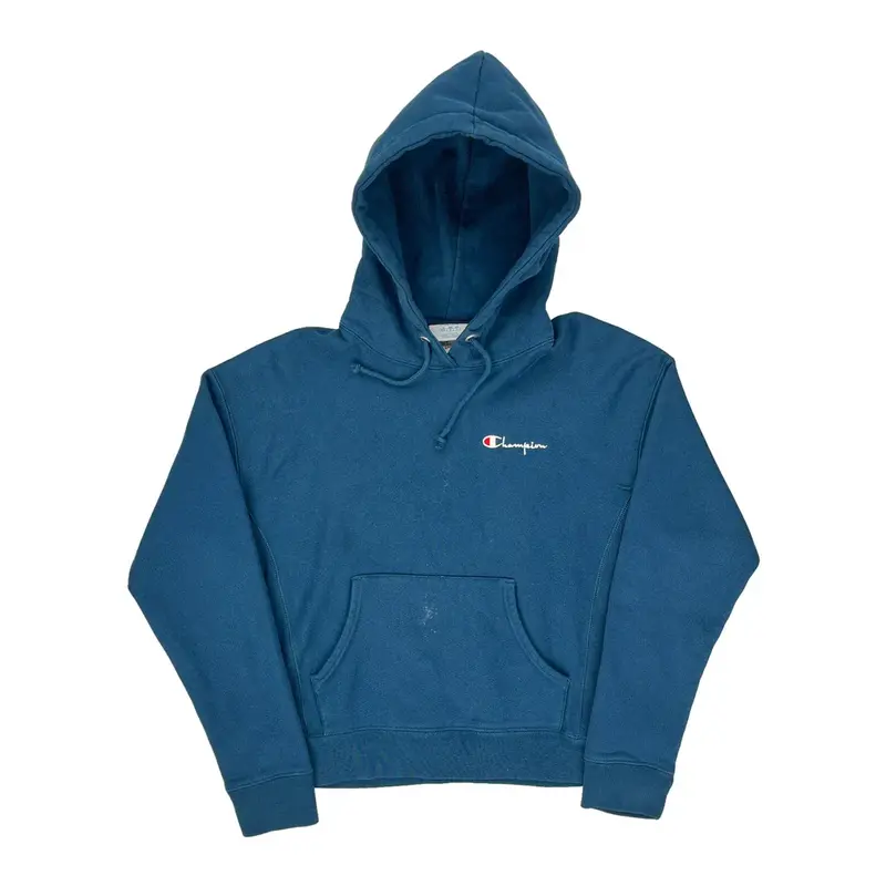 Reverse Weave Champion Graphic Hoodie - Medium Blue Cotton Blend