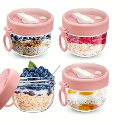 Oatmeal Cup with Lid & Spoon, 1 Count Breakfast Yogurt Fruit Flour Candy Dessert Container, Food Storage Container for Home K...