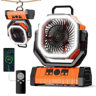 Camping Fan Battery Operated Powered Fan with LED Lantern Light 20000mAh Rechargeable Portable Fan, Oscillating Fan with 360�...