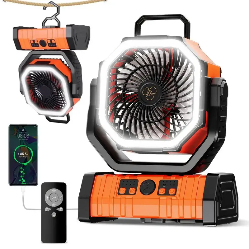 Camping Fan Battery Operated Powered Fan with LED Lantern Light 20000mAh Rechargeable Portable Fan, Oscillating Fan with 360�...