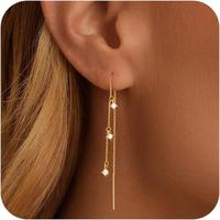 NECOCY 3 Zircon Ear Thread Tassel Pendant Earrings for Women Dainty Long Hanging Chain Trendy Hypoallergenic Dangling Threade...