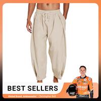 Father's Day Gift,COOFANDY Men's Cotton Linen Harem Pants Drawstring Casual Cropped Trousers Lightweight Loose Beach Yoga Pan...