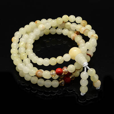 4-Loop Wrap Buddha Meditation Yellow Jade Beaded Bracelets