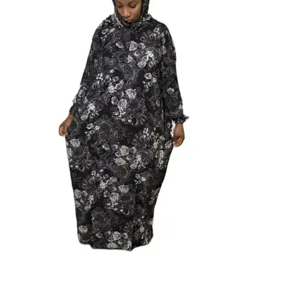 Women's Solid Drop Shoulder Hooded Kaftan & Hijab Set with Bishop Sleeves & Pockets, Modest Bishop Design, Comfortable Polyes...