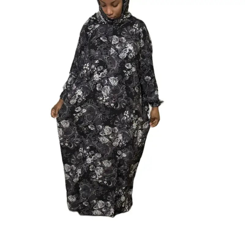 Women's Solid Drop Shoulder Hooded Kaftan & Hijab Set with Bishop Sleeves & Pockets, Modest Bishop Design, Comfortable Polyes...