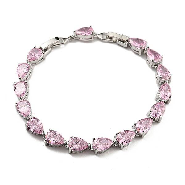 Rack Plating Brass Pave Cubic Zirconia Teardrop Links Bracelets for Women