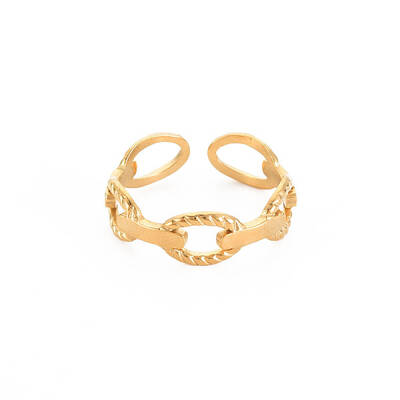Ion Plating(IP) 304 Stainless Steel Cable Chain Shape Open Cuff Ring for Women