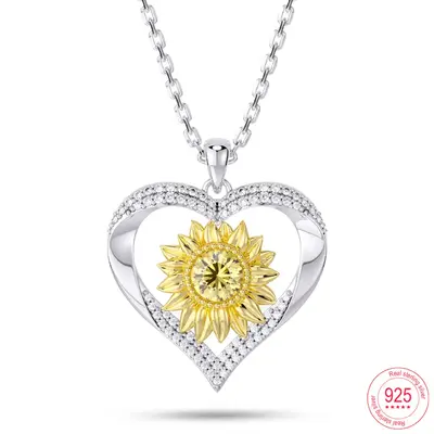 TAANAA Sunshine Sunflower Heart Pendant Necklace 925 Sterling Silver New Fashion Original design Women Jewelry Gift