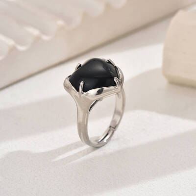 Heart-shaped Natural Obsidian Women's Ring