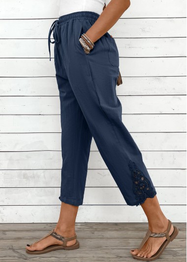 Modlily Navy Straight Leg Elastic Waist Mid Waisted Pants - M