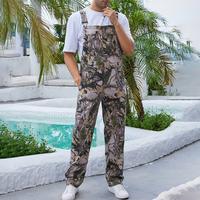 Yuanbang Men's Loose Leaf Pattern Overalls Camo Denim Bibs for Men Work Utility Coveralls Camouflage Menswear Jumpsuit with Z...