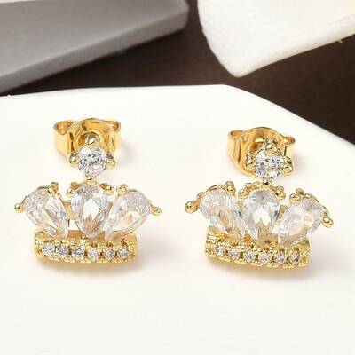 Brass Micro Pave Cubic Zirconia Stud Earrings