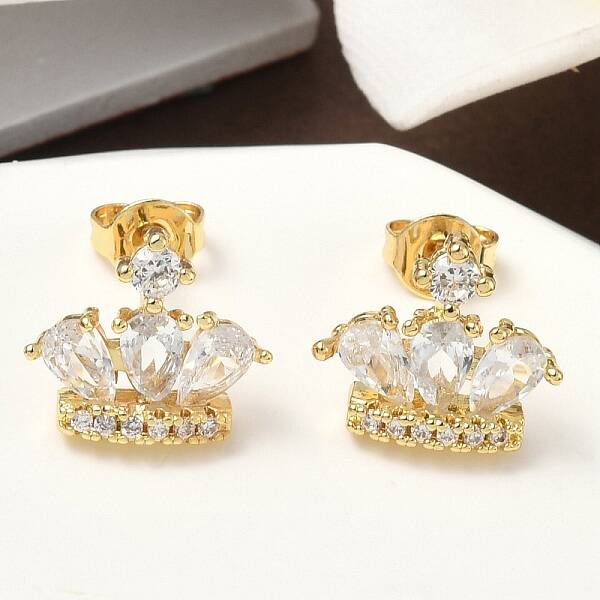 Brass Micro Pave Cubic Zirconia Stud Earrings