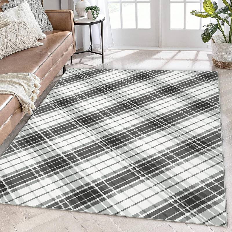 Garvee Area Rugs 5x7 Rugs for Living Room Modern Plaid Washable Rug Indoor Soft Bedroom Rug Low Pile Non Slip Cross Lines Pri...