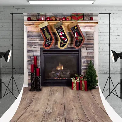 Christmas Stockings Fireplace Photo Sweep Backdrop - Aperturee