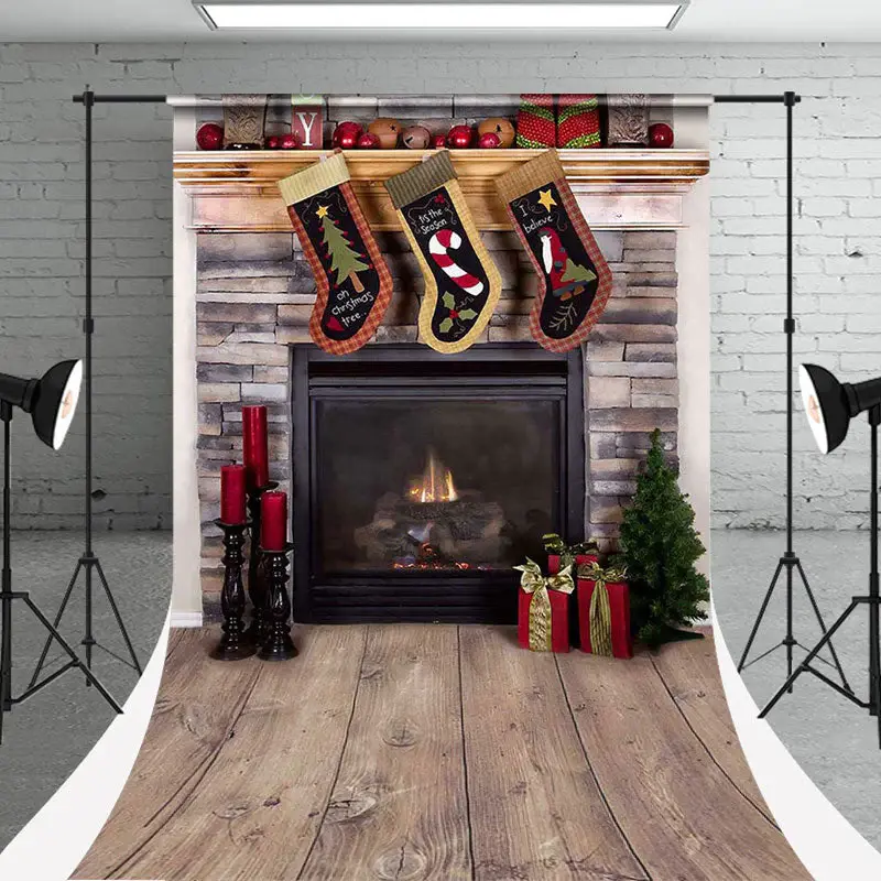 Christmas Stockings Fireplace Photo Sweep Backdrop - Aperturee