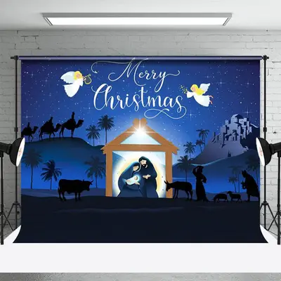 Holy Light Ningt Star Born Merry Christmas Backdrop - Aperturee