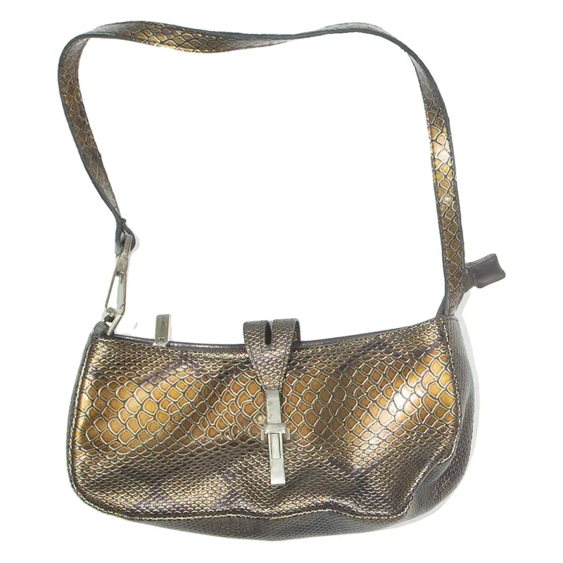 Womens Shoulder Bag Gold Faux Leather Animal Print