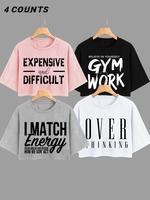 Women's Letter Print Round Neck Crop Tee, Casual Short Sleeve Crew Neck T-shirt for Summer, Fashion Women's Top for Daily Wea...