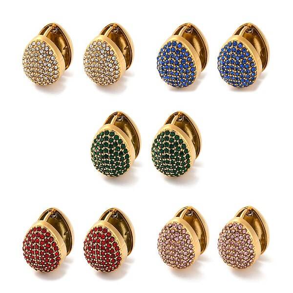 PVD Vacuum Plating 304 Stainless Steel Rhinestone Hoop Earrings for Women