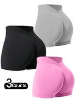 Women's Solid V-Waist Seamless Gym Shorts, Breathable Comfortable High Stretch Yoga Shorts, Ladies Sportswear for Indoor Outd...