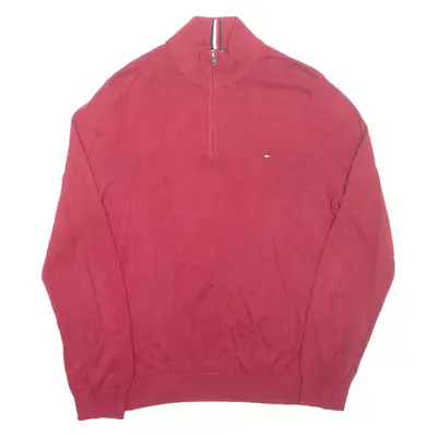 TOMMY HILFIGER Mens Jumper Maroon 1/4 Zip Tight Knit L