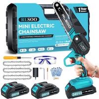 Mini Chainsaw 6 Inch, RLSOO Cordless Power Chain Saws with 2 Batteries and 2 Chains, Portable One-Hand Use Electric Chainsaw ...
