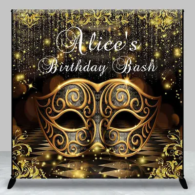Black Gold Masquerade Custom Birthday Bash Backdrop
