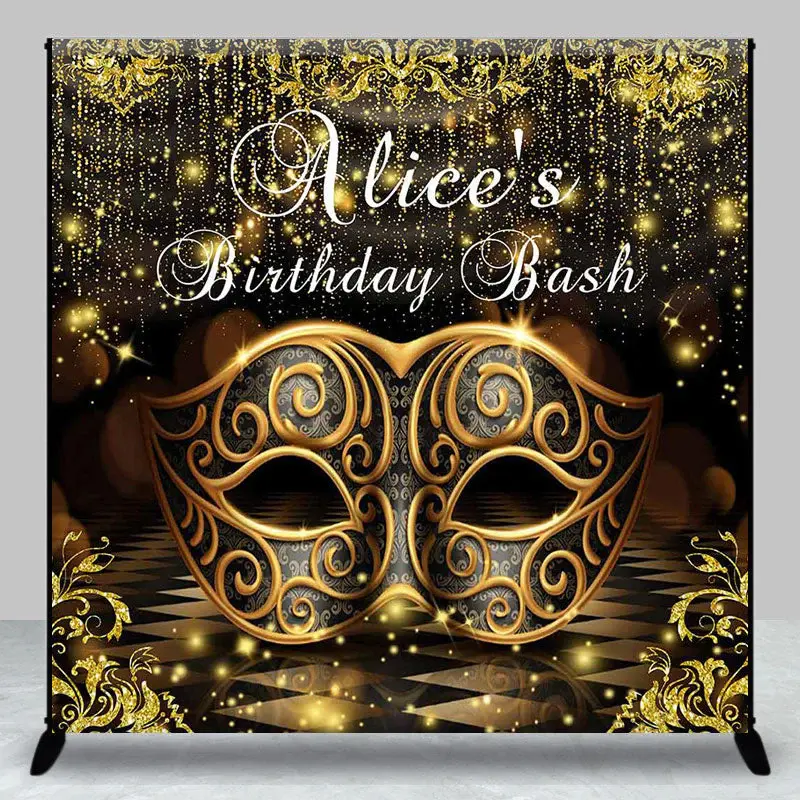 Black Gold Masquerade Custom Birthday Bash Backdrop