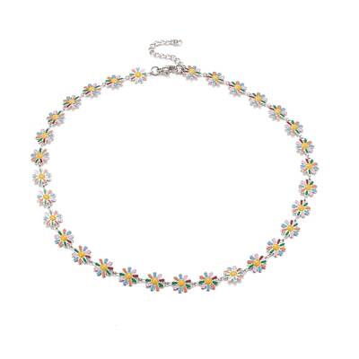 Enamel Daisy Link Chain Necklace