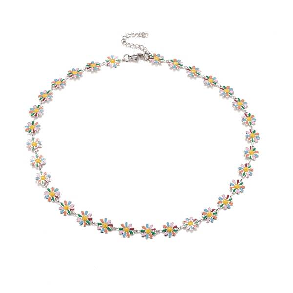 Enamel Daisy Link Chain Necklace