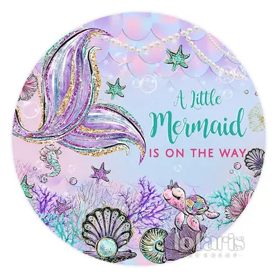 Aperturee Purple Glitter Little Mermaid Happy Birthday Backdrop | Round Baby Shower Backdrop | Baby Shower Arch Backdrop | Cu...