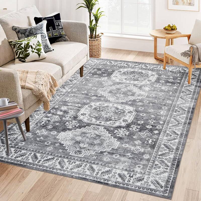 Garvee Vintage Washable Area Rug 5'x7' Boho Rug Faux Cashmere Non Slip Rugs for Living Room Bedroom Oriental Indoor Rug Mat S...