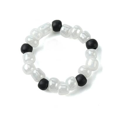 Round Synthetic Turquoise with Glass Seeded Beaded Stretch Rings for Women