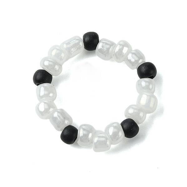 Round Synthetic Turquoise with Glass Seeded Beaded Stretch Rings for Women