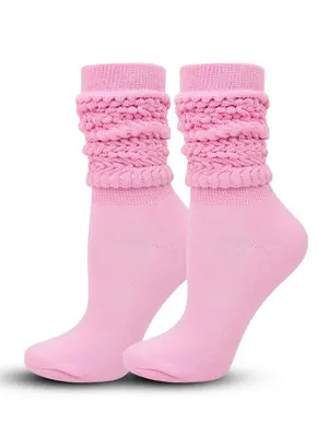 Women's Casual Solid Scrunch Socks, Comfy 1 Pair Stacked Over the Calf Socks for Fall & Winter, Breathable Knit Socks for Wom...
