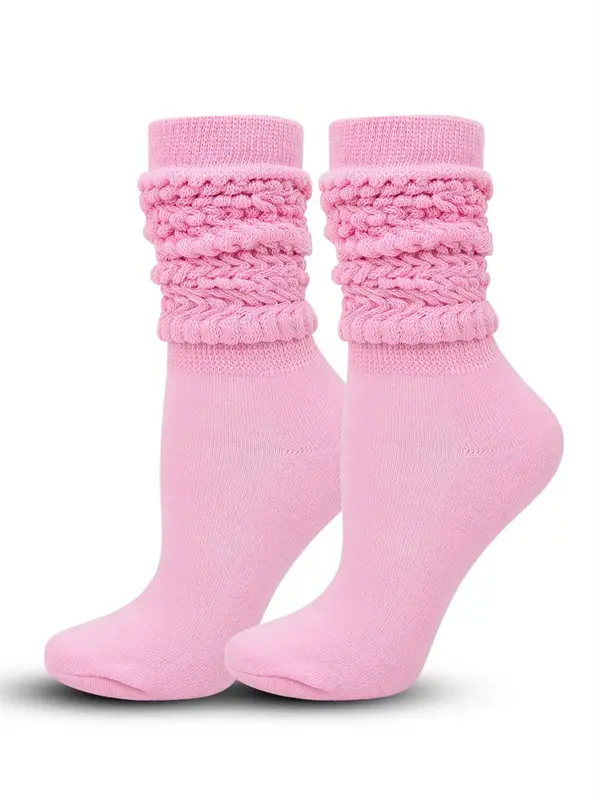 Women's Casual Solid Scrunch Socks, Comfy 1 Pair Stacked Over the Calf Socks for Fall & Winter, Breathable Knit Socks for Wom...