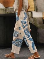 Women's Fish Print Tie Waist Pants, Boho Casual Comfy Trousers for Daily Wear Holiday Vacation, Pants for Women, Ladies Botto...