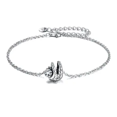 Sterling Silver Textured Sloth Charm Bracelet