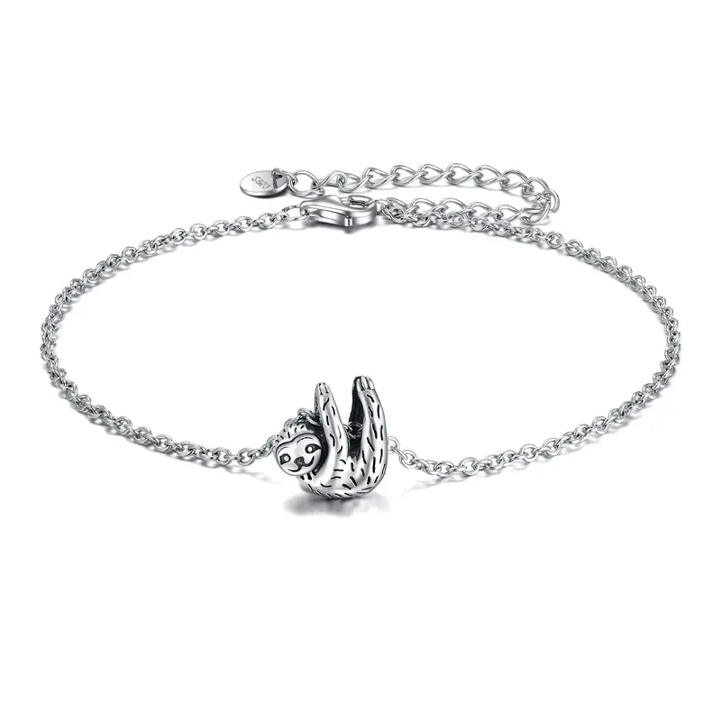 Sterling Silver Textured Sloth Charm Bracelet