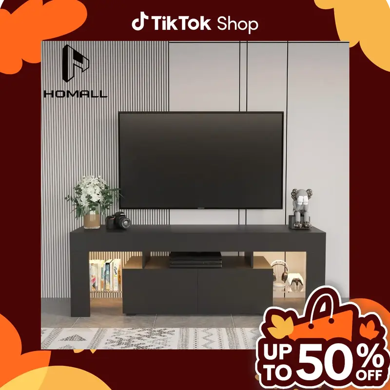 HOMALL TV Stand for TV 32 to 70 inch in Living Room, Televsion Stand with LED Light Remote Control, Storage Drawers and Shelv...