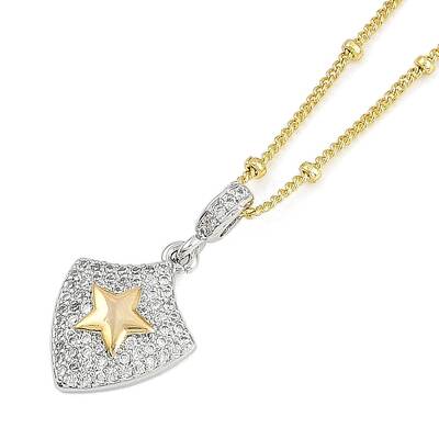 Brass Micro Pave Clear Cubic Zirconia Shield Pendant Satellite Chain Necklaces for Women