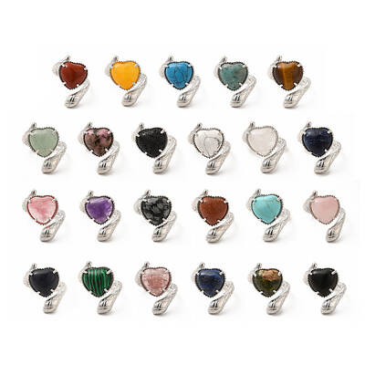 Gemstone Heart with Snake Open Cuff Ring